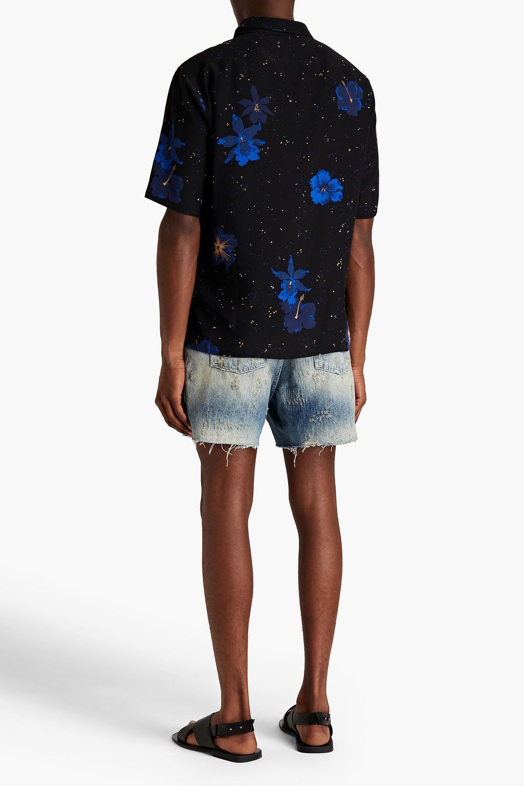 SAINT LAURENT Distressed faded denim shorts