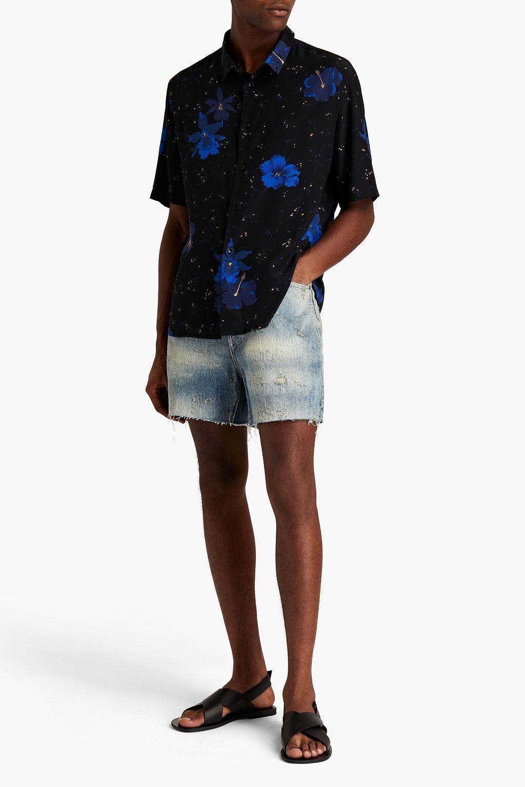SAINT LAURENT Distressed faded denim shorts