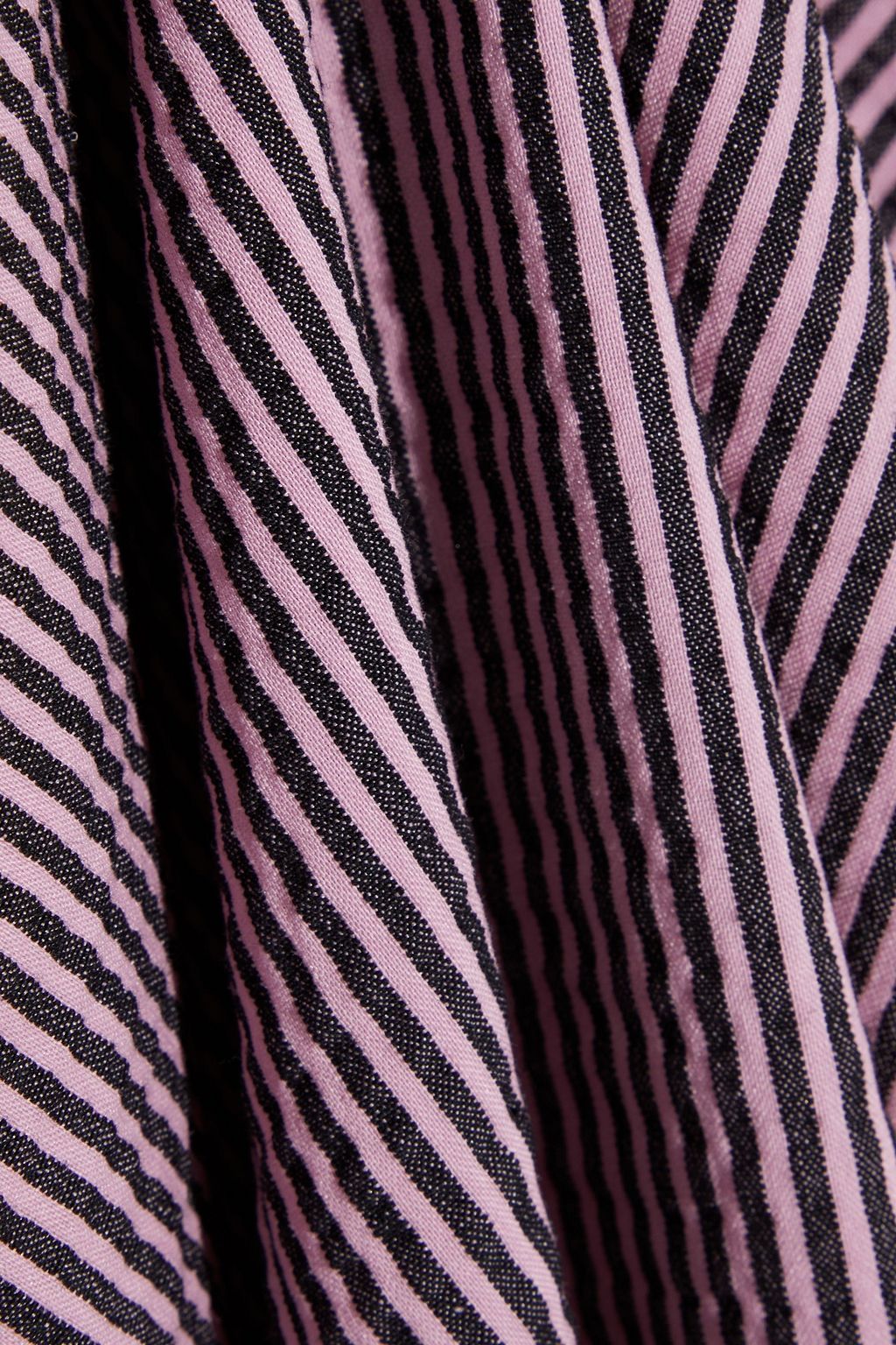 GANNI Cutout striped cotton-blend seersucker midi dress