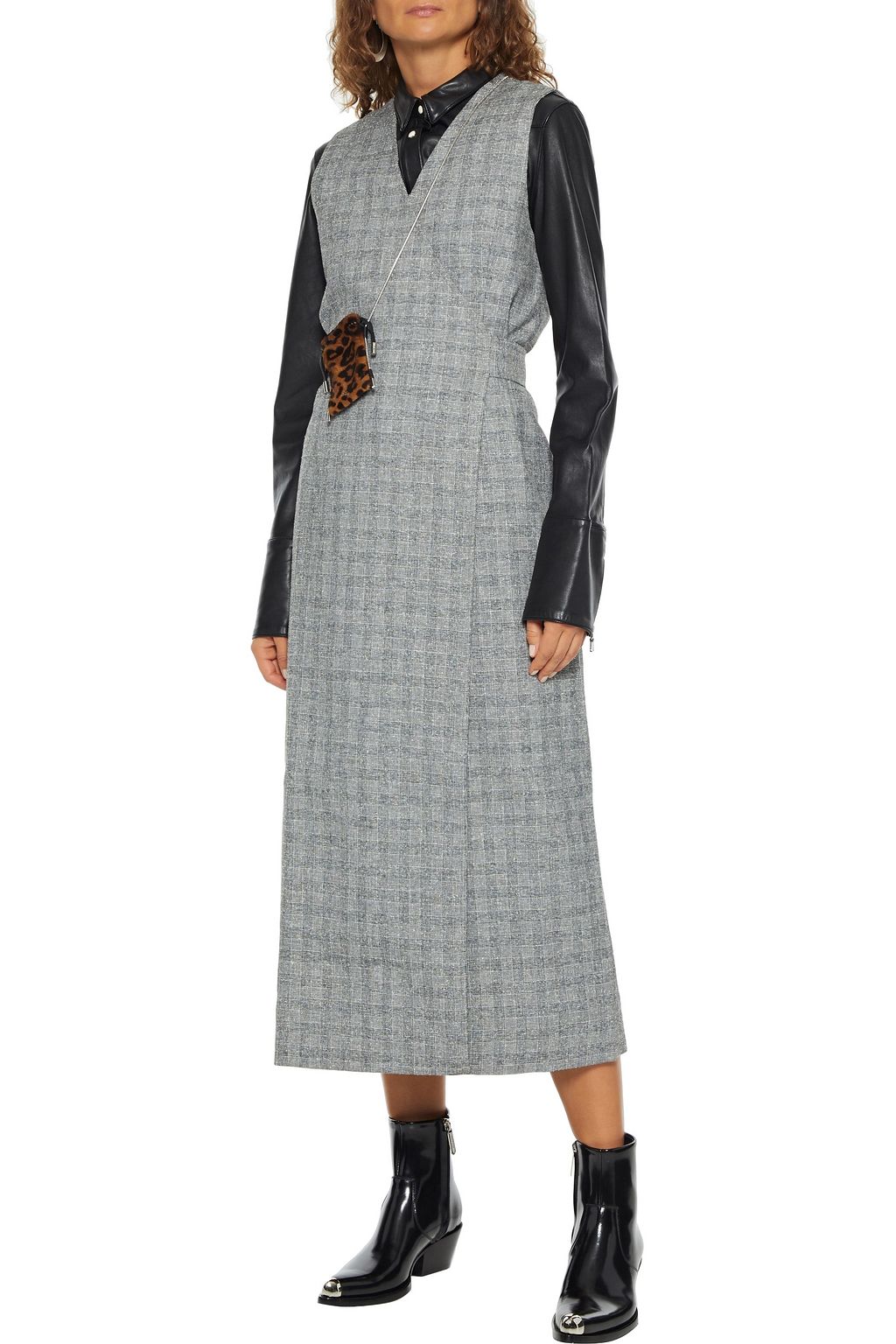 GANNI Prince of Wales checked tweed midi wrap dress