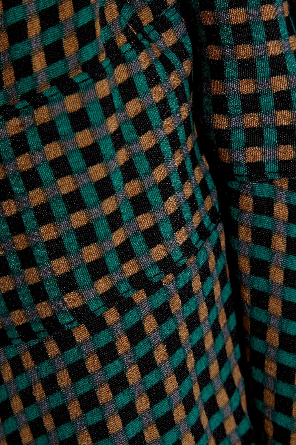 GANNI Checked crepe midi wrap dress