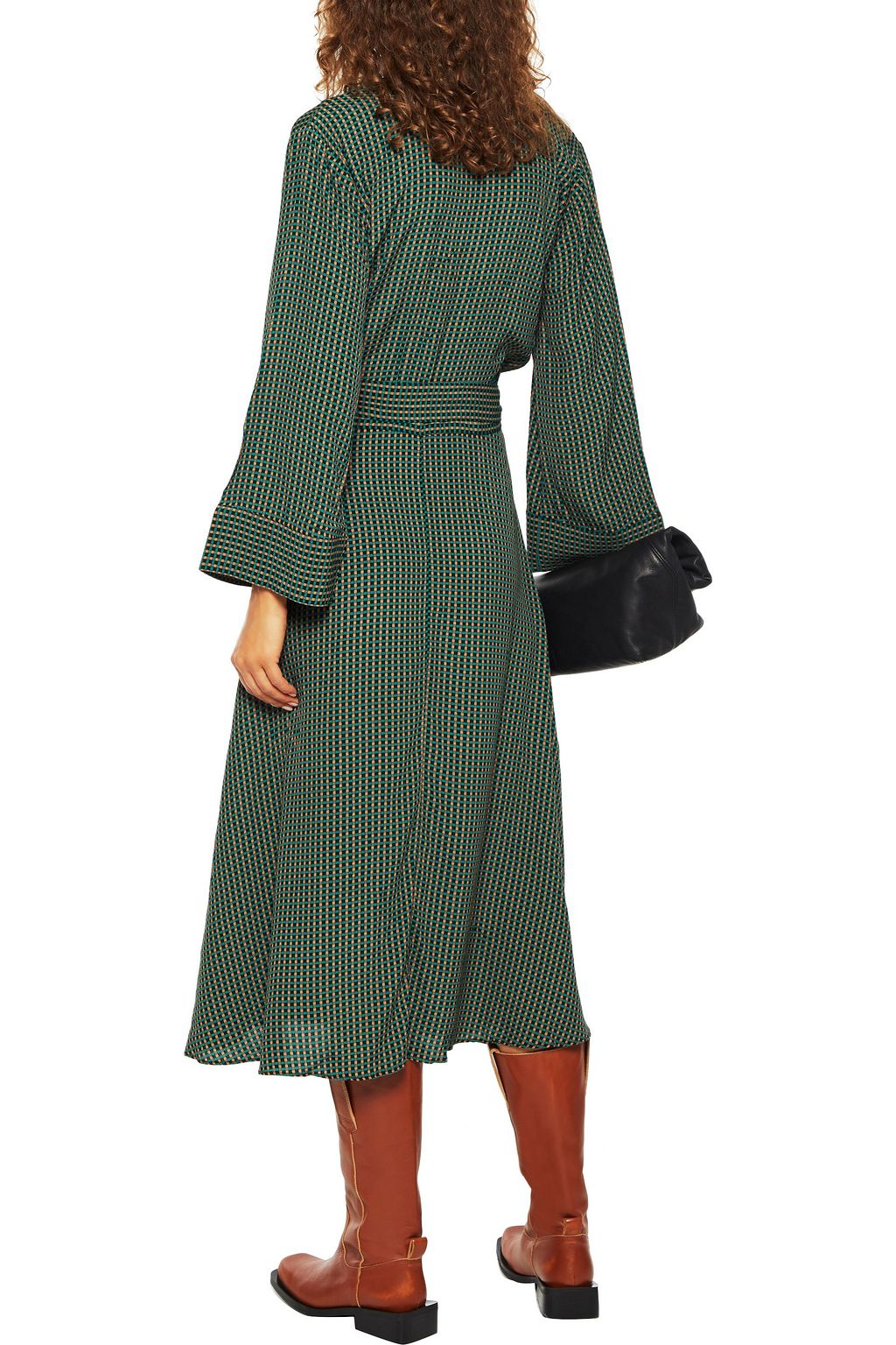 GANNI Checked crepe midi wrap dress