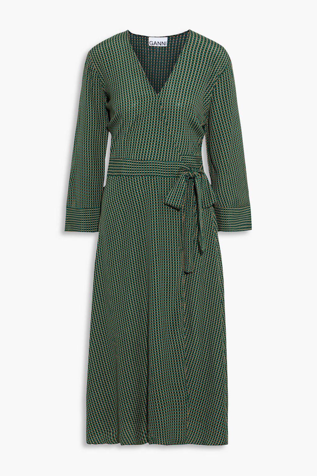 GANNI Checked crepe midi wrap dress | Sale up to 70% off | THE OUTNET