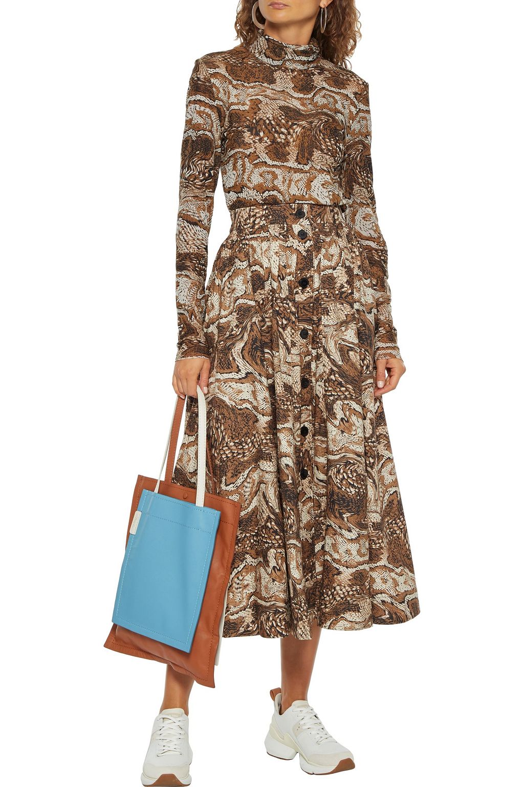 GANNI Floral-print stretch-mesh turtleneck top