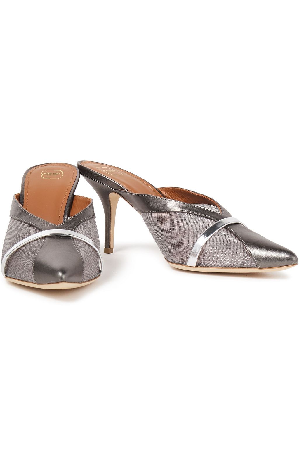 MALONE SOULIERS Bobbi 85 mesh and metallic leather mules