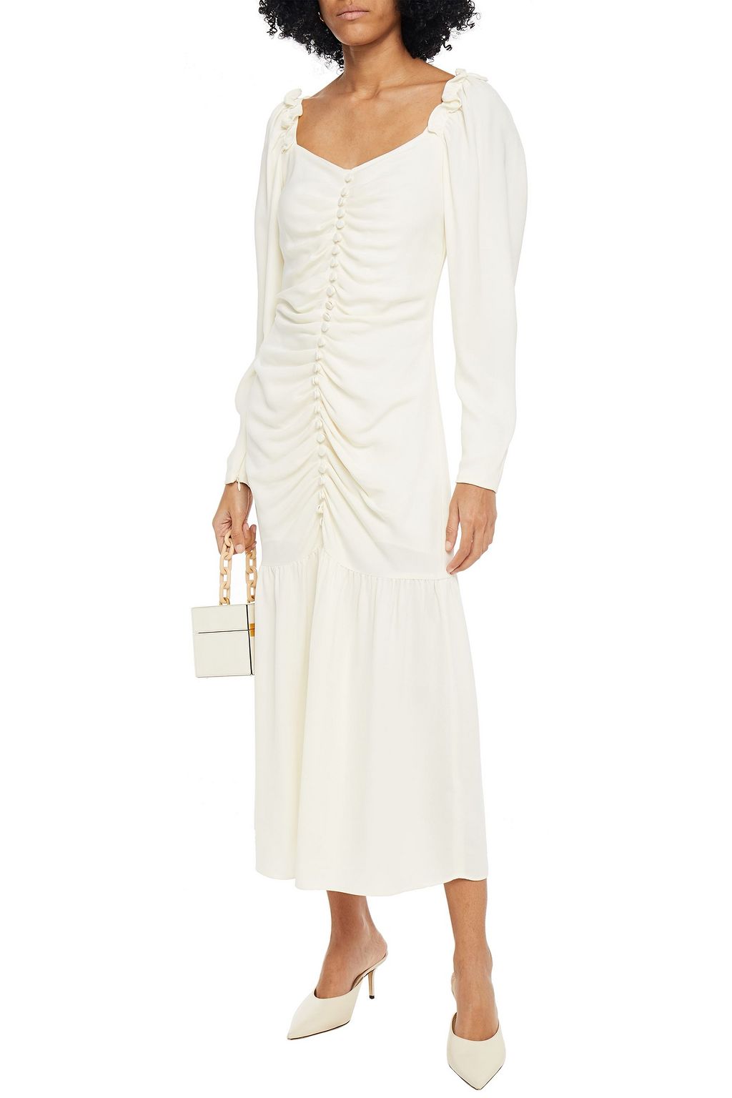 MOTHER OF PEARL Pippa button-embellished ruched crepe midi dress