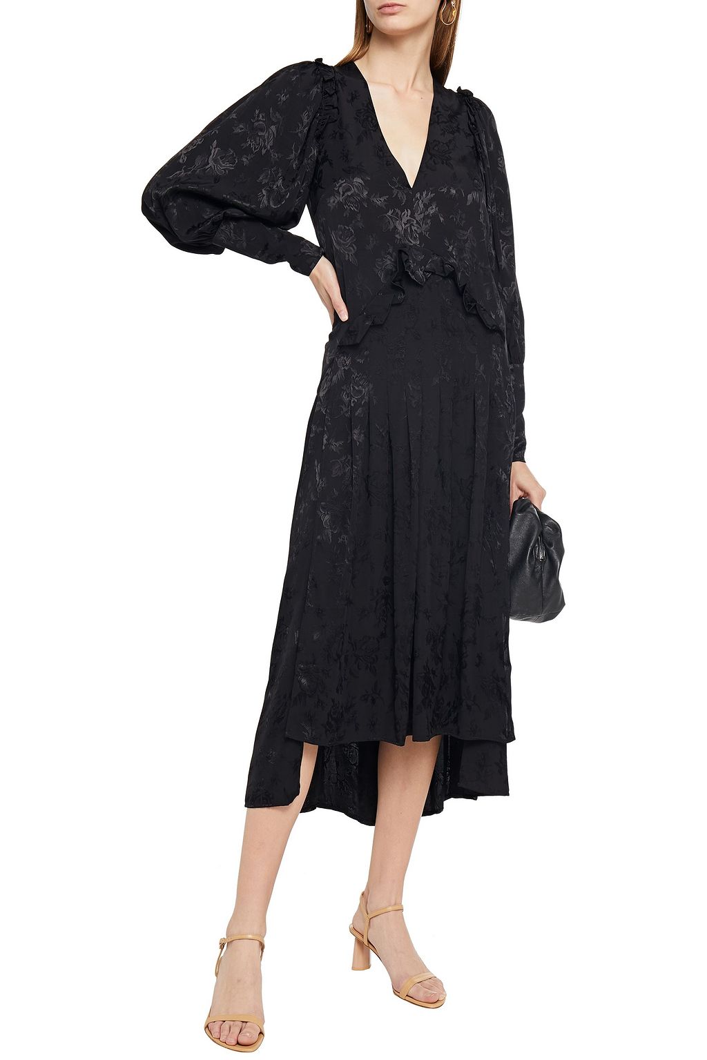 MOTHER OF PEARL Ruffled satin-jacquard midi dress