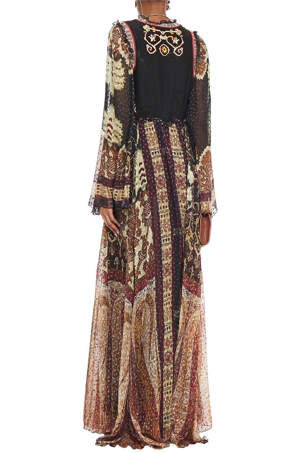 ETRO Open-back embroidered floral-jacquard and fil coupé chiffon maxi dress