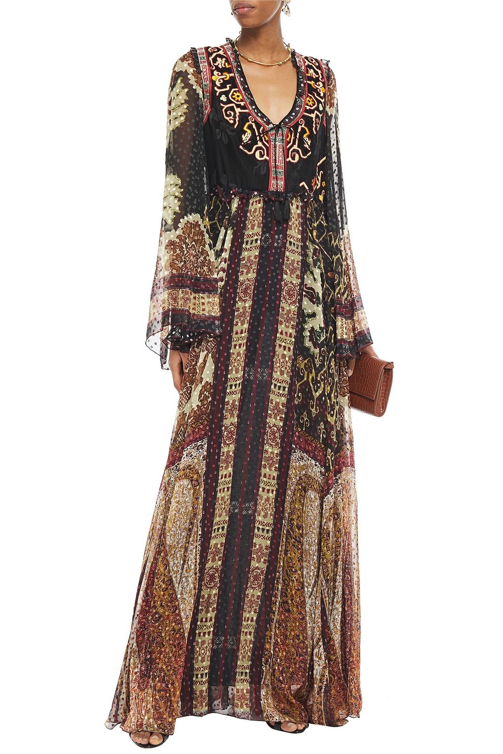 ETRO Open-back embroidered floral-jacquard and fil coupé chiffon maxi dress
