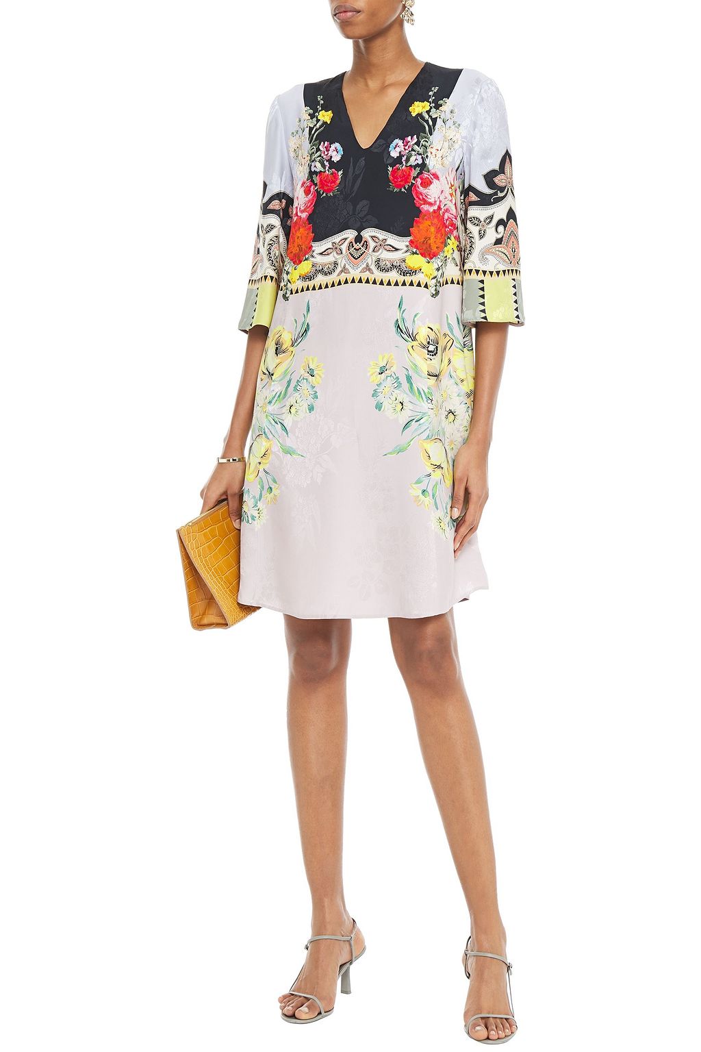 ETRO Patchwork-effect printed floral-jacquard mini dress