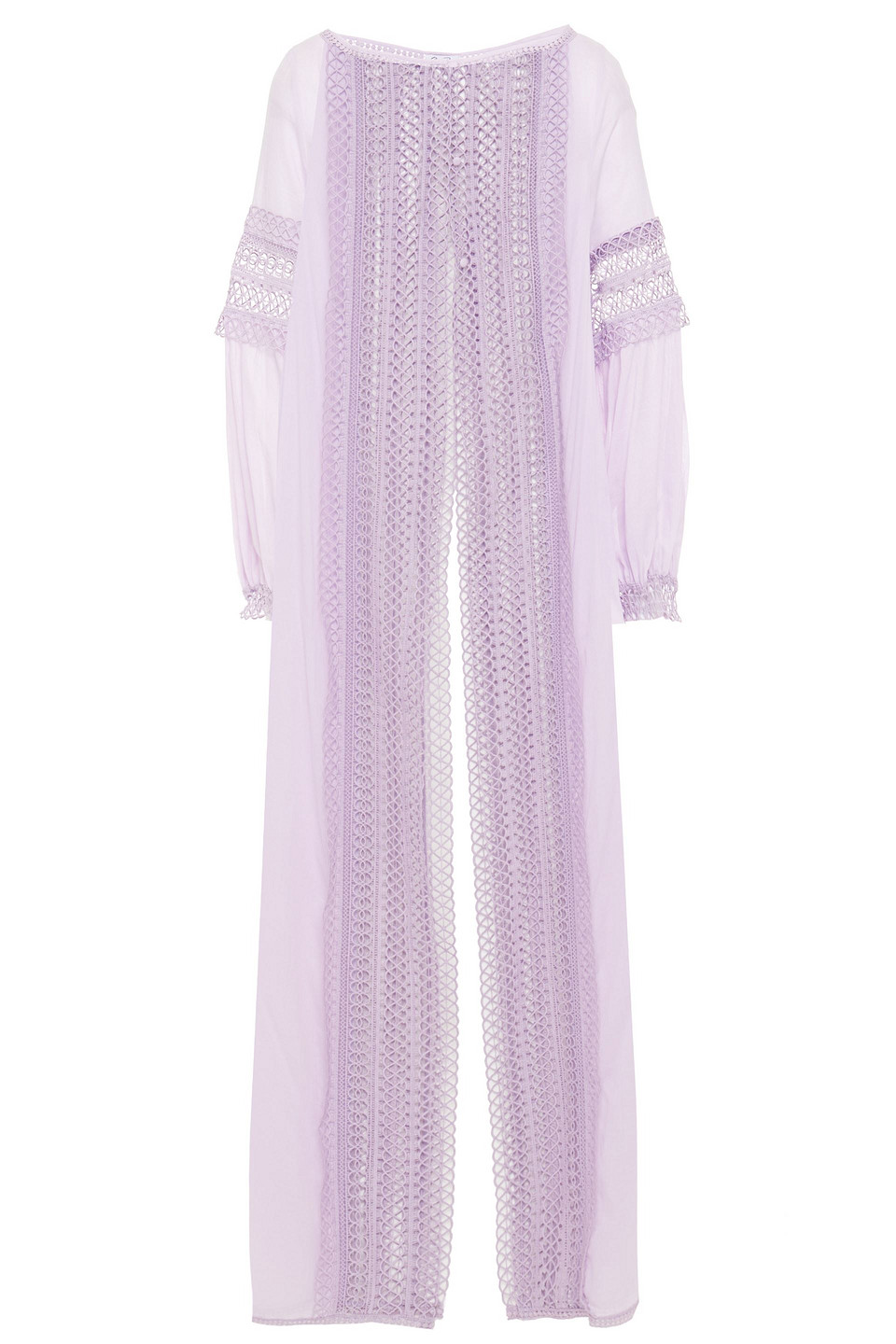 Charo Ruiz Ibiza Woman Indira Crocheted Lace-paneled Cotton-blend Voile Kimono Lilac Size XS