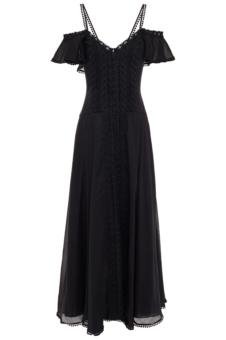 Charo Ruiz Ibiza Woman Samira Cold-shoulder Crocheted Lace And Cotton-blend Voile Maxi Dress Black Size L