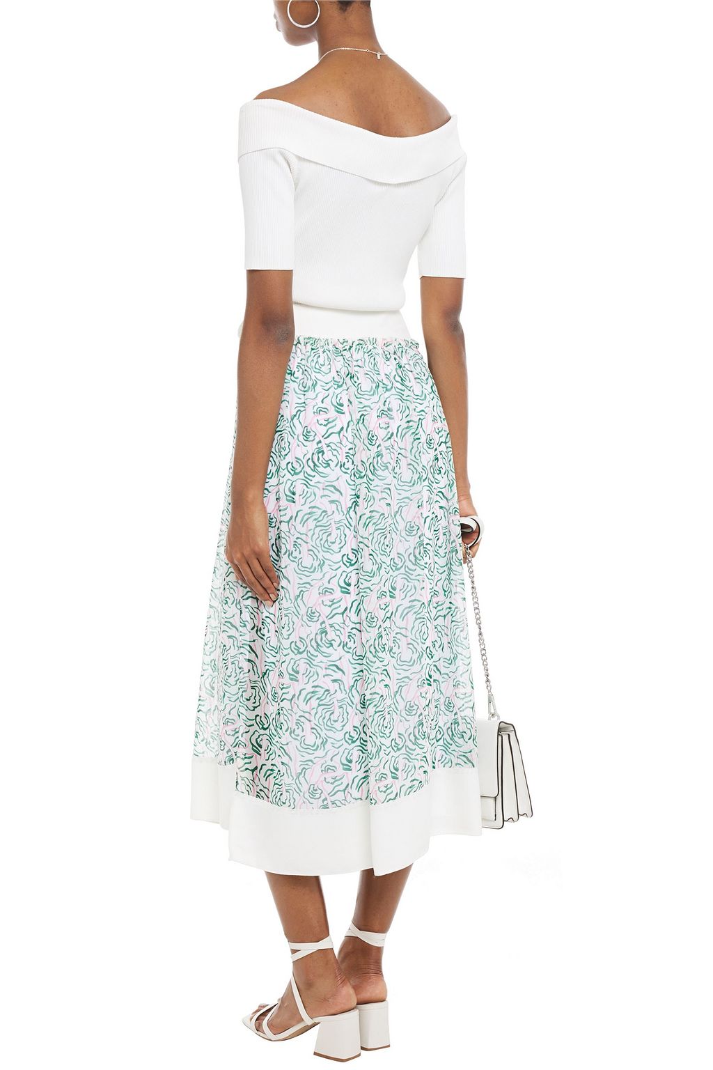 3.1 PHILLIP LIM Paneled crepe and printed voile midi skirt