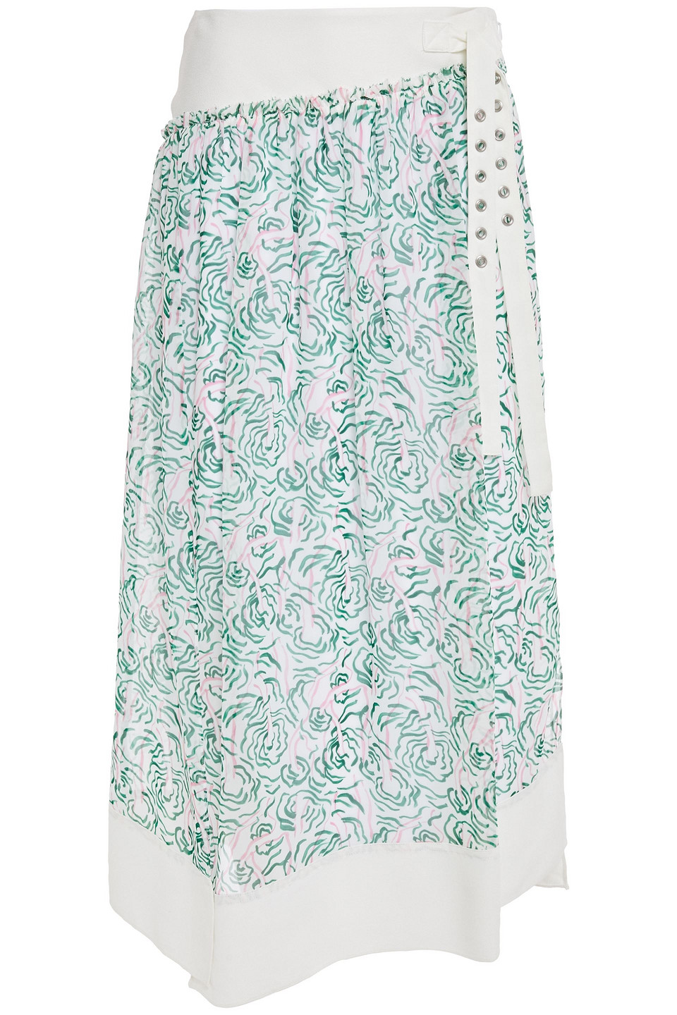 3.1 Phillip Lim Woman Paneled Crepe And Printed Voile Midi Skirt White Size 2