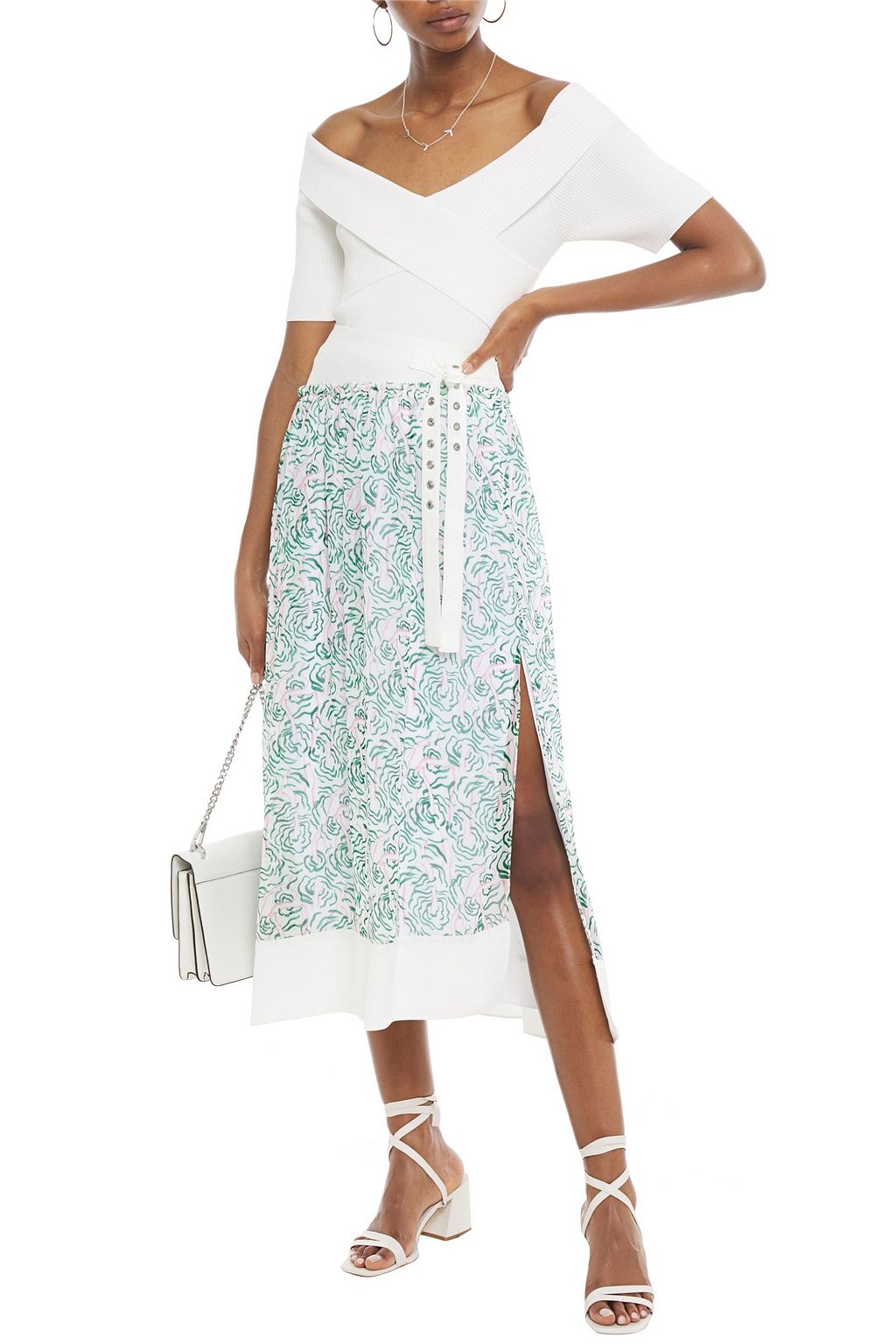 3.1 PHILLIP LIM Paneled crepe and printed voile midi skirt