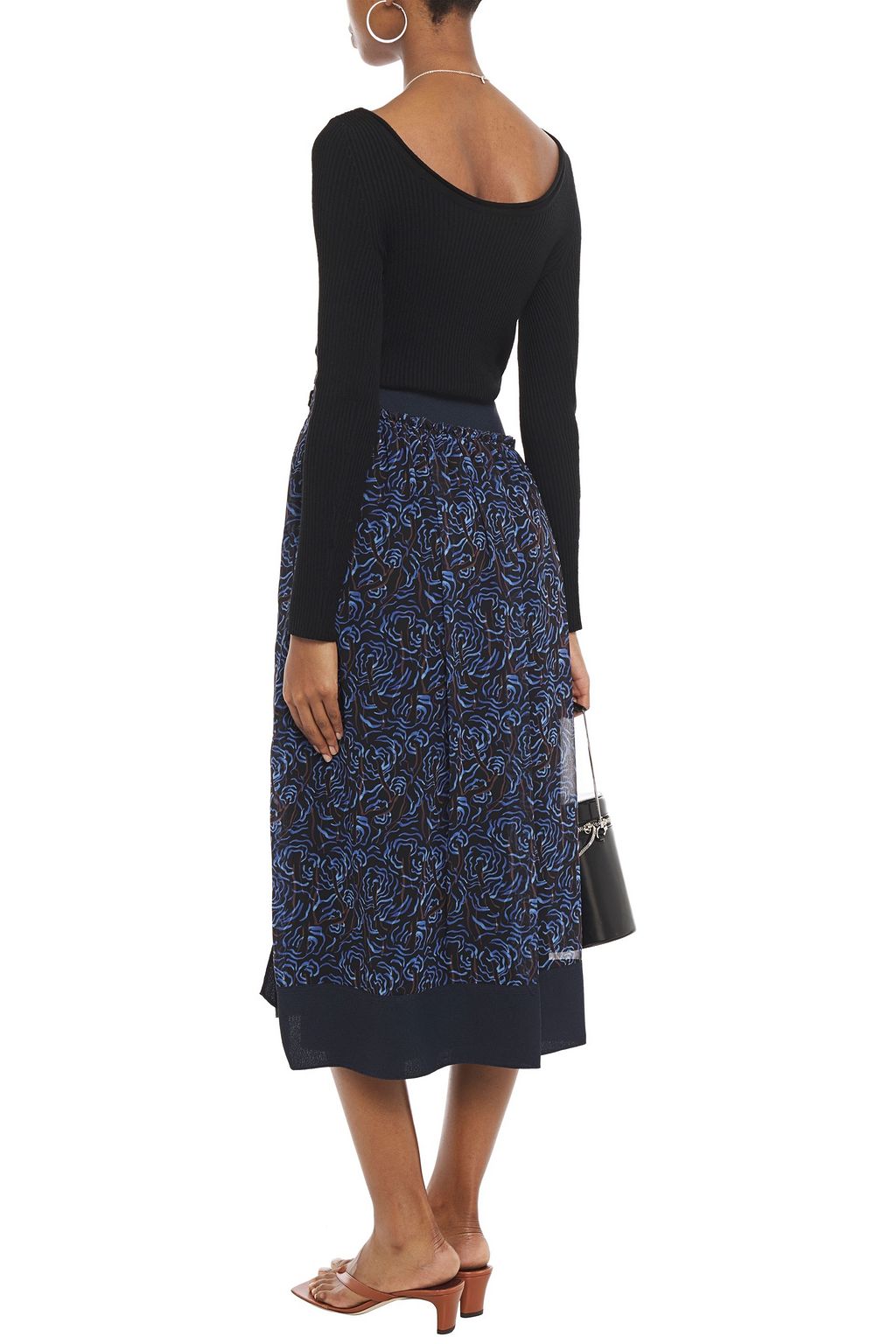3.1 PHILLIP LIM Paneled crepe and printed voile midi skirt