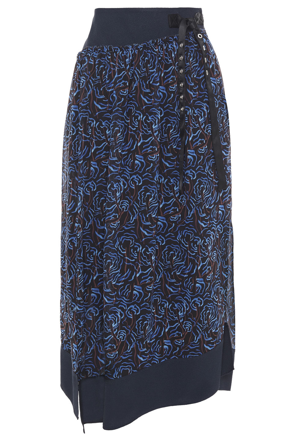 3.1 Phillip Lim Woman Paneled Crepe And Printed Voile Midi Skirt Black Size 0