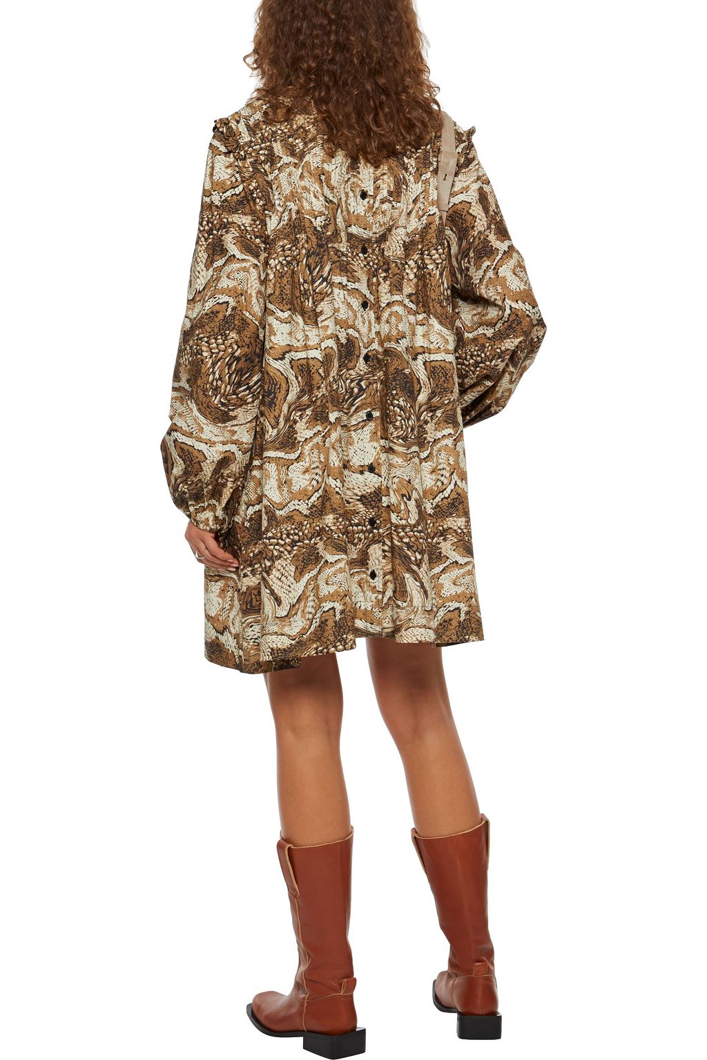 GANNI Ruffle-trimmed pintucked printed cotton-poplin mini dress