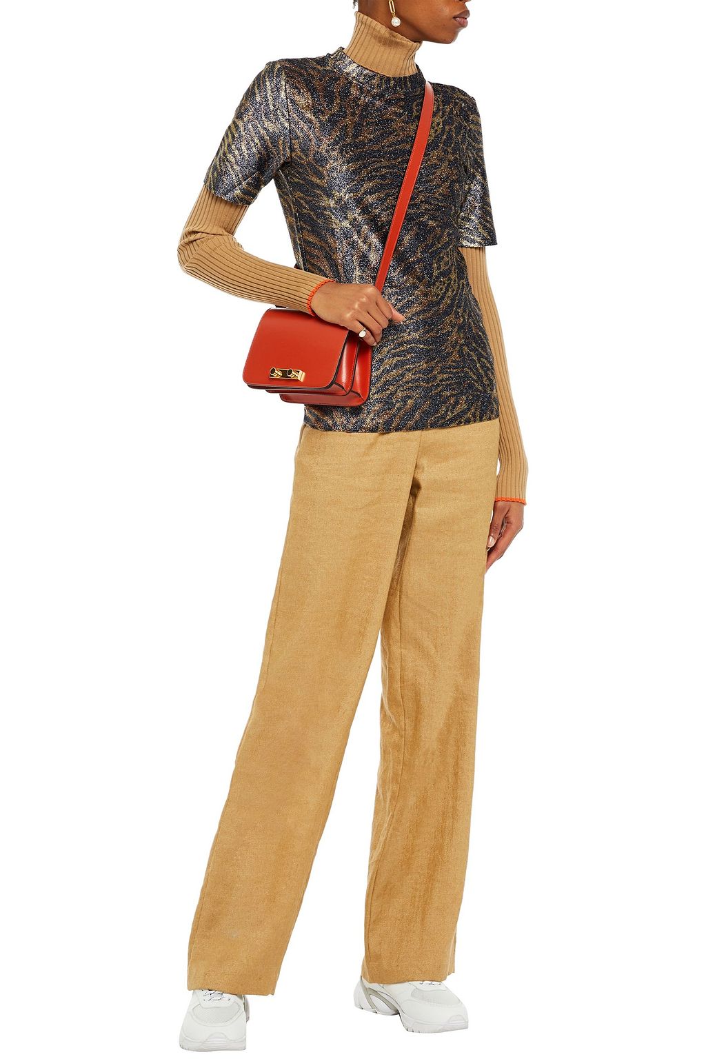 GANNI Metallic tiger-print jersey T-shirt