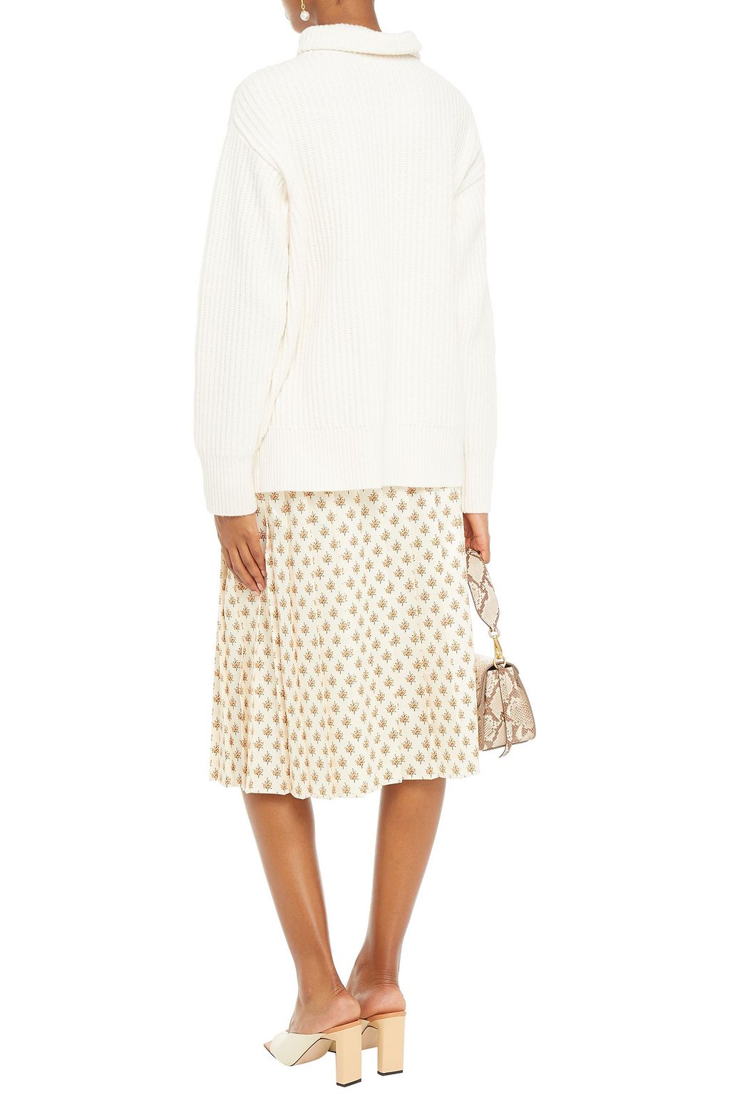 ALEXACHUNG Pleated floral-print satin midi skirt
