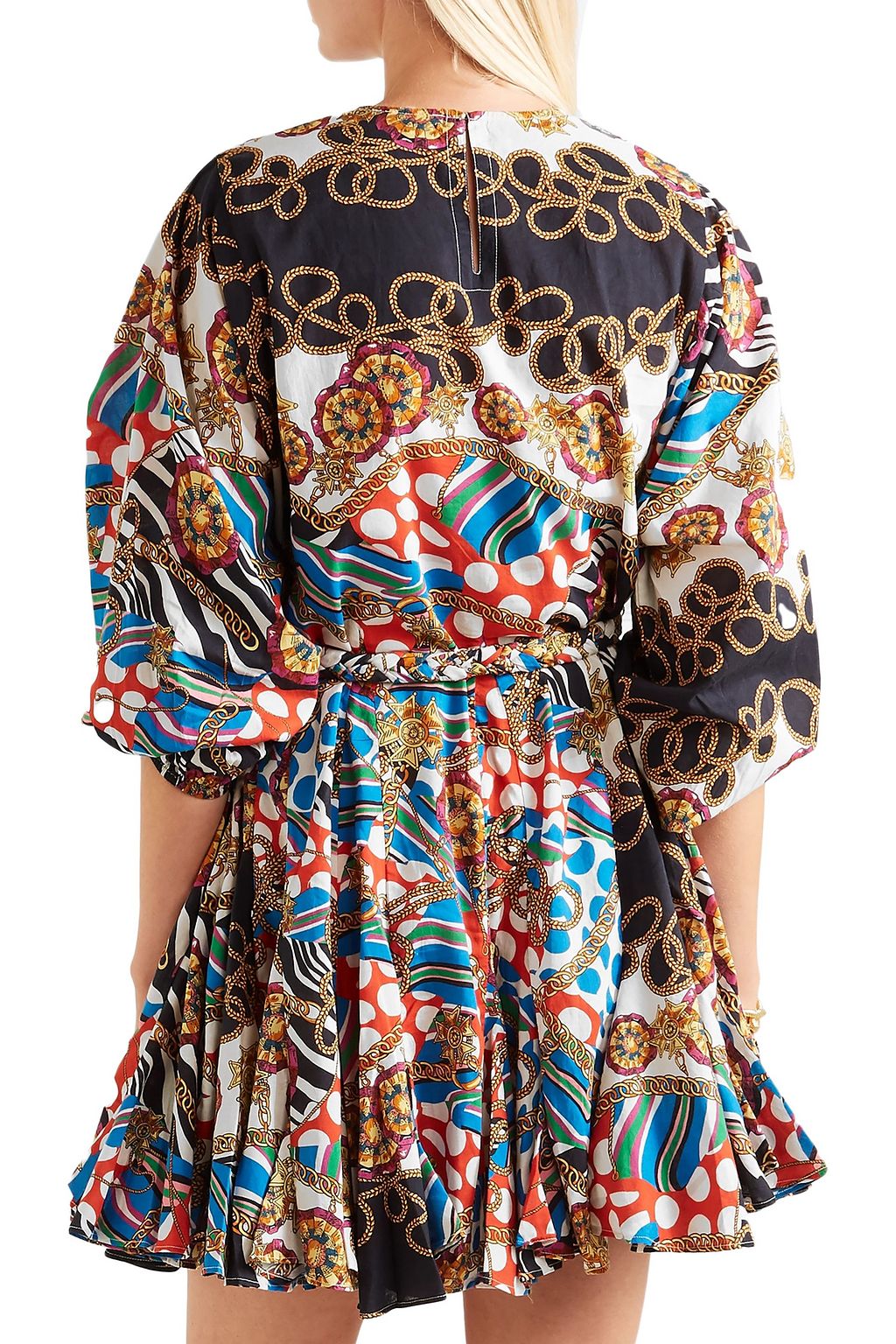 RHODE Ella belted printed cotton-poplin mini dress