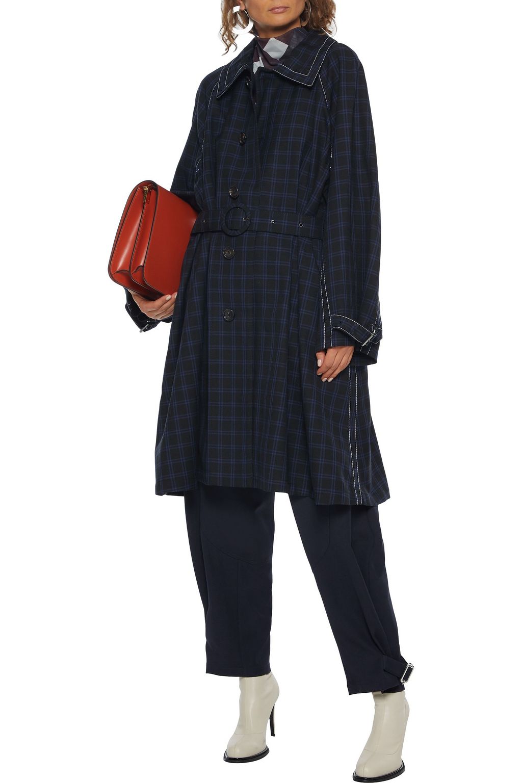 MARNI Belted checked wool-gabardine coat
