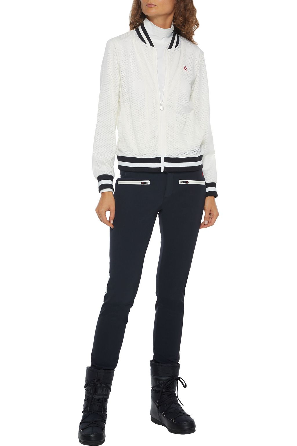 PERFECT MOMENT Rainbow embroidered mesh bomber jacket