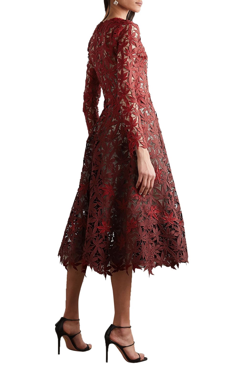 OSCAR DE LA RENTA Flared dégradé guipure lace midi dress