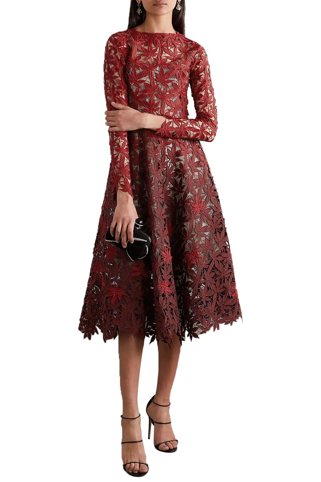 OSCAR DE LA RENTA Flared dégradé guipure lace midi dress
