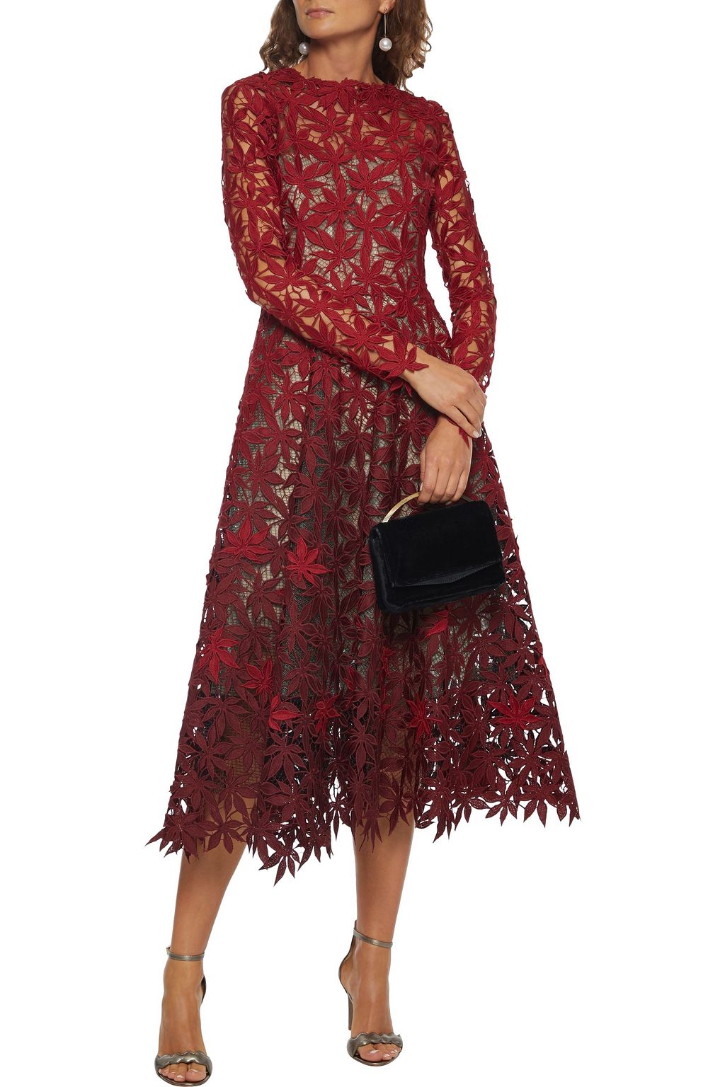 OSCAR DE LA RENTA Flared dégradé guipure lace midi dress