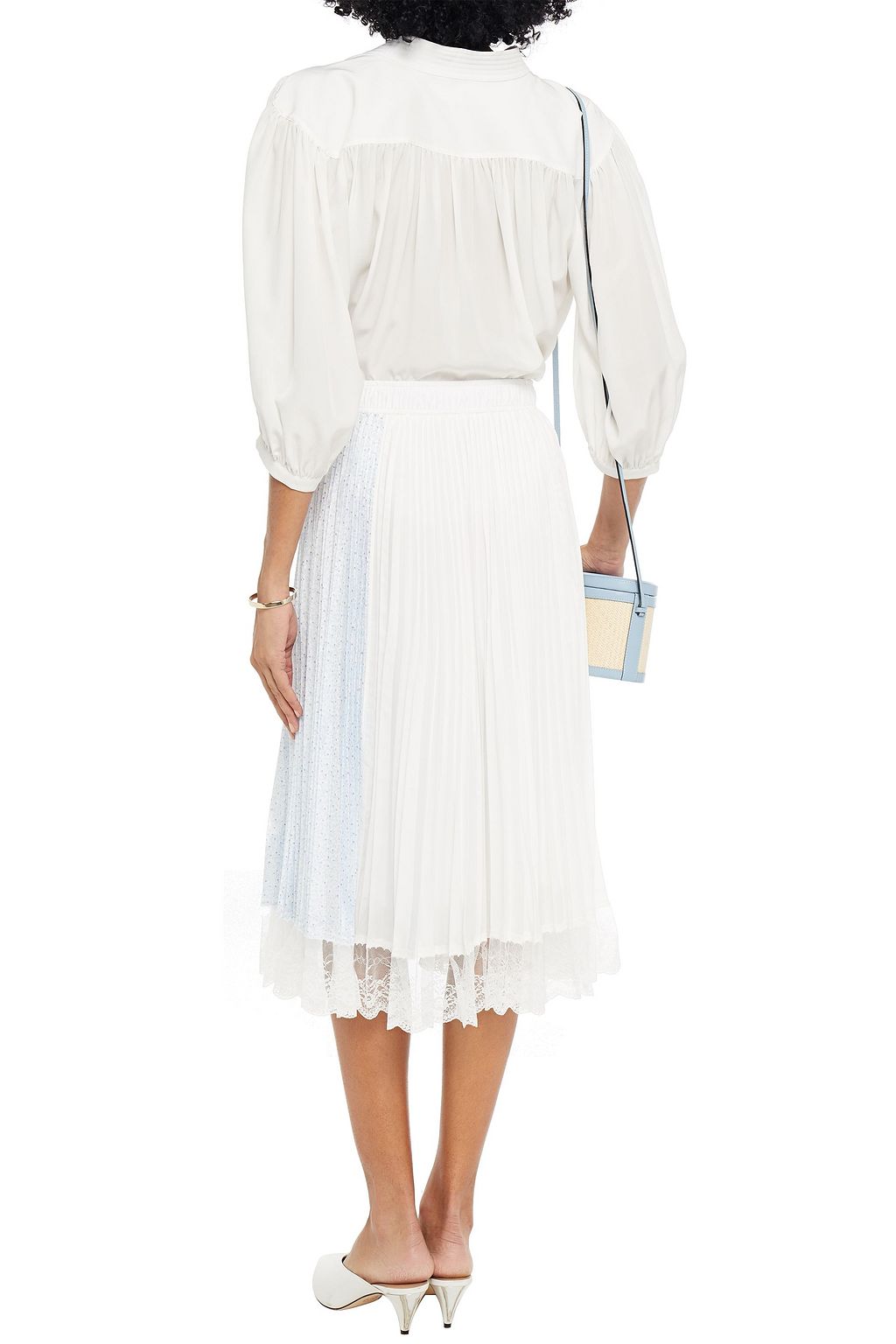 CLU Lace-trimmed floral-print twill and poplin midi skirt