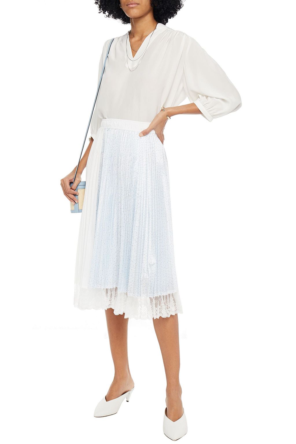 CLU Lace-trimmed floral-print twill and poplin midi skirt