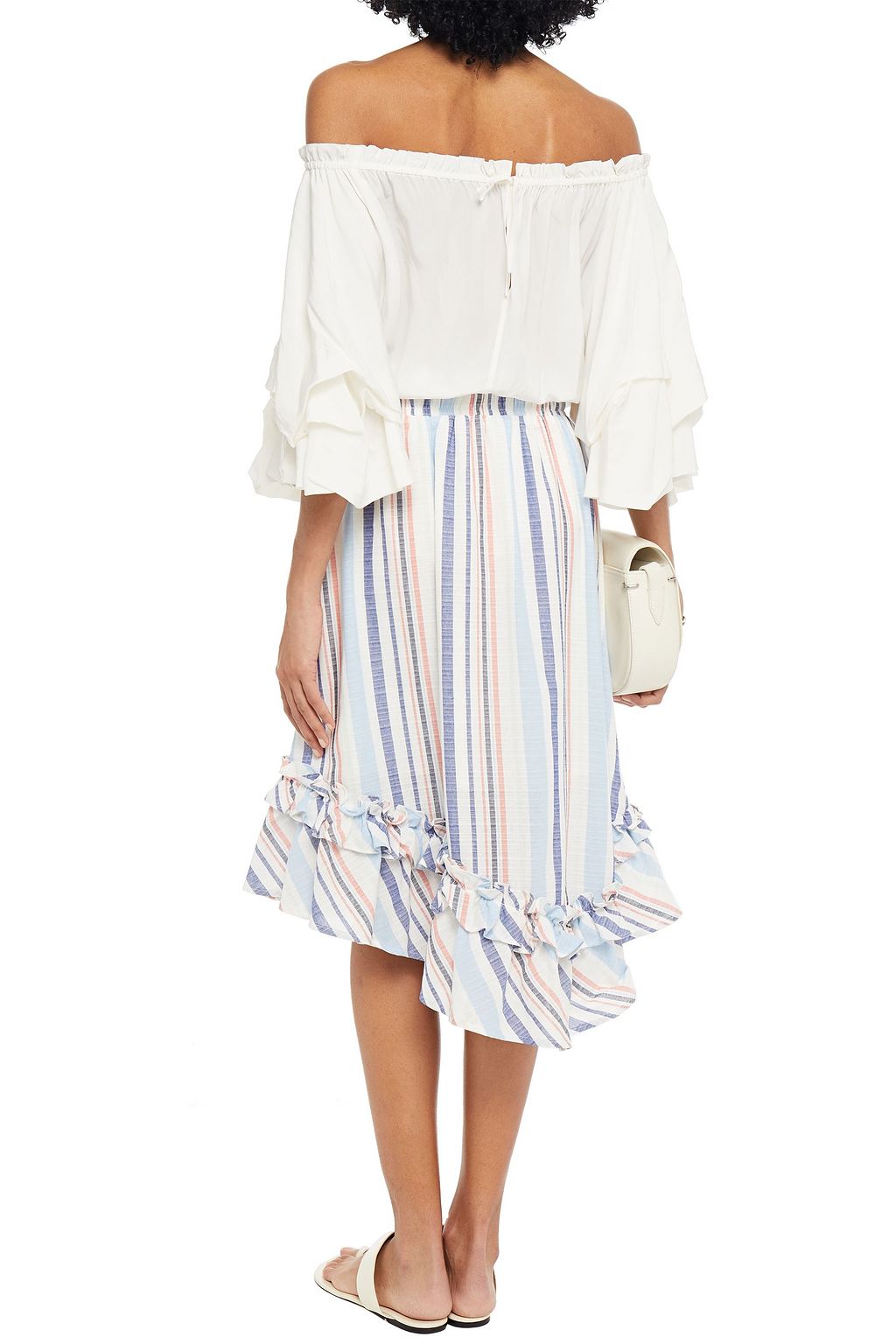 CLU Asymmetric striped cotton skirt