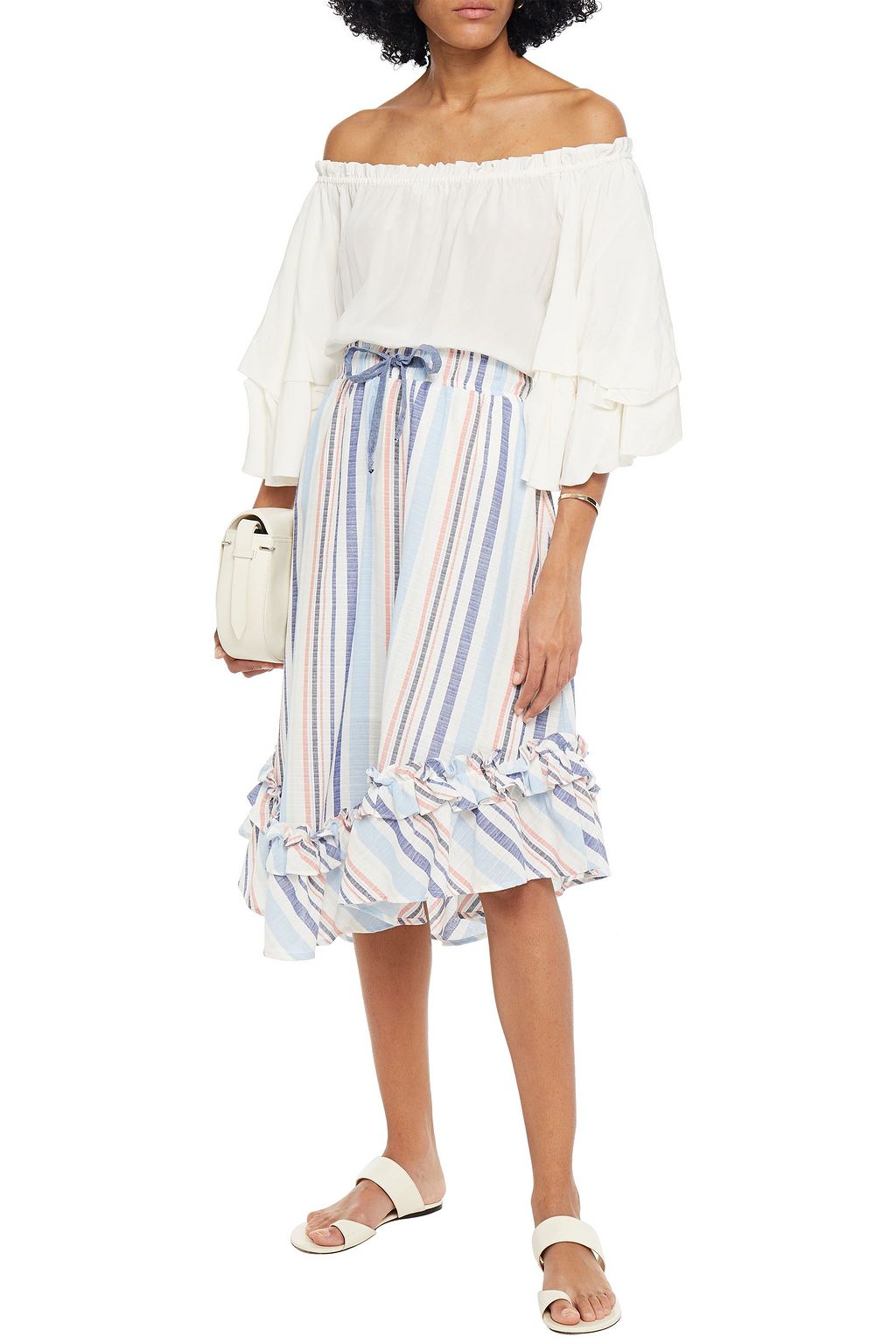 CLU Asymmetric striped cotton skirt
