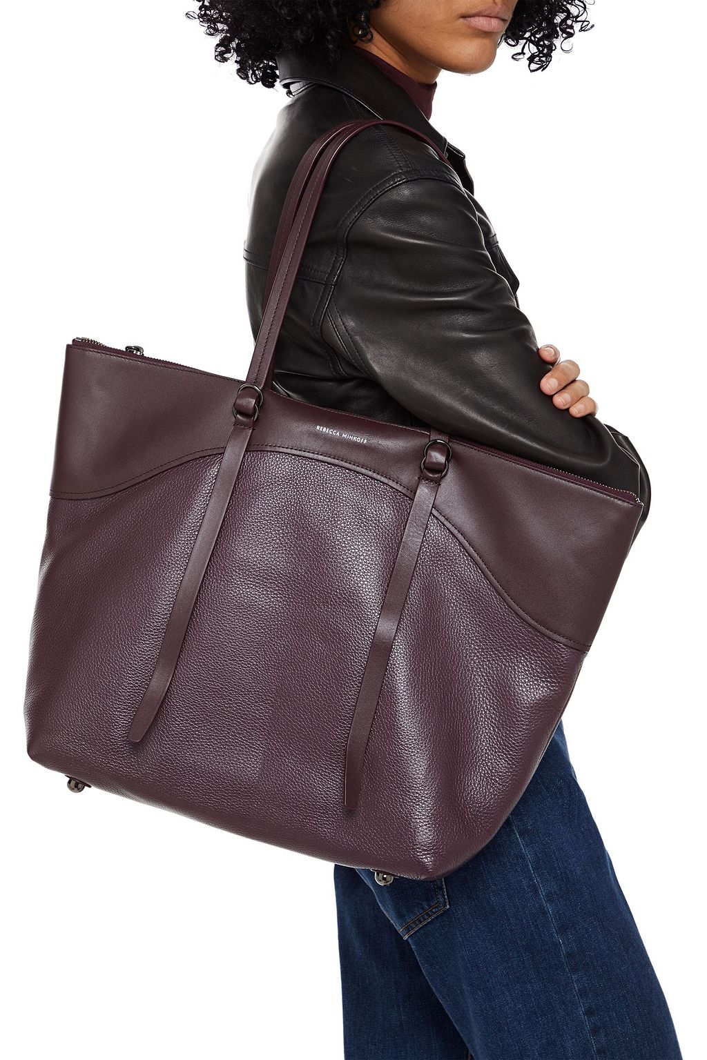 REBECCA MINKOFF Smooth and pebbled-leather tote