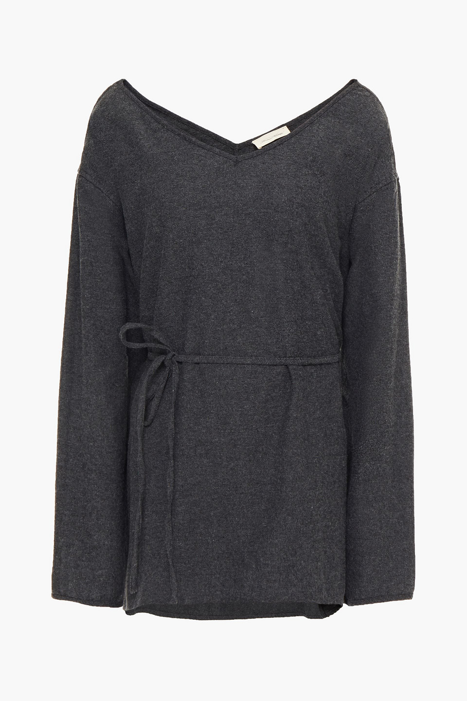 Belted mélange cotton-blend twill top