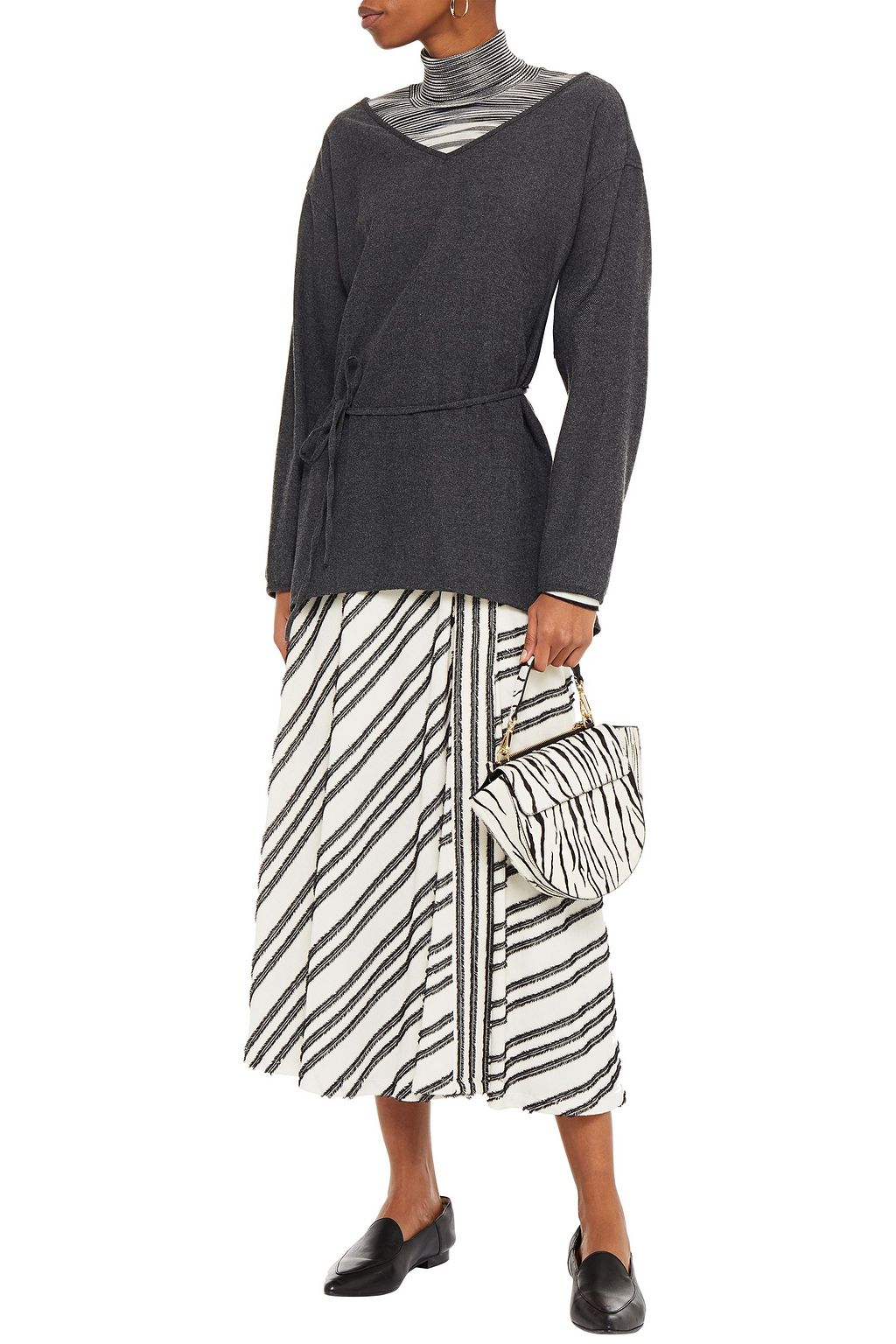 AMERICAN VINTAGE Belted mélange cotton-blend twill top