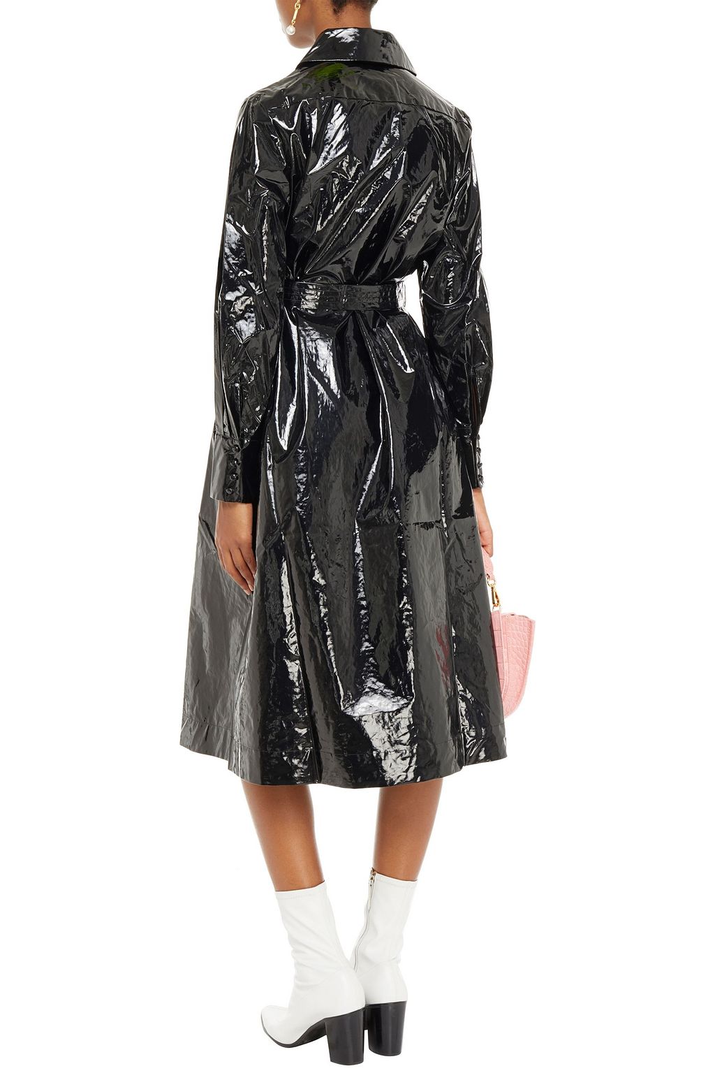 ALEXACHUNG Belted vinyl midi dress