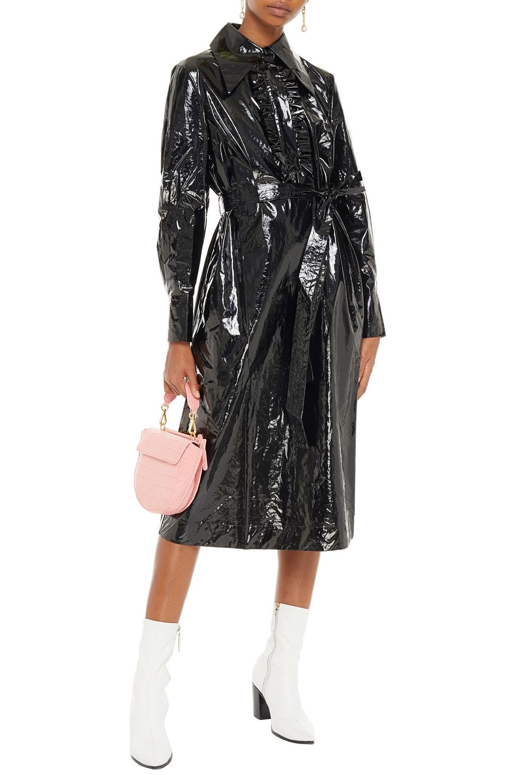 ALEXACHUNG Belted vinyl midi dress