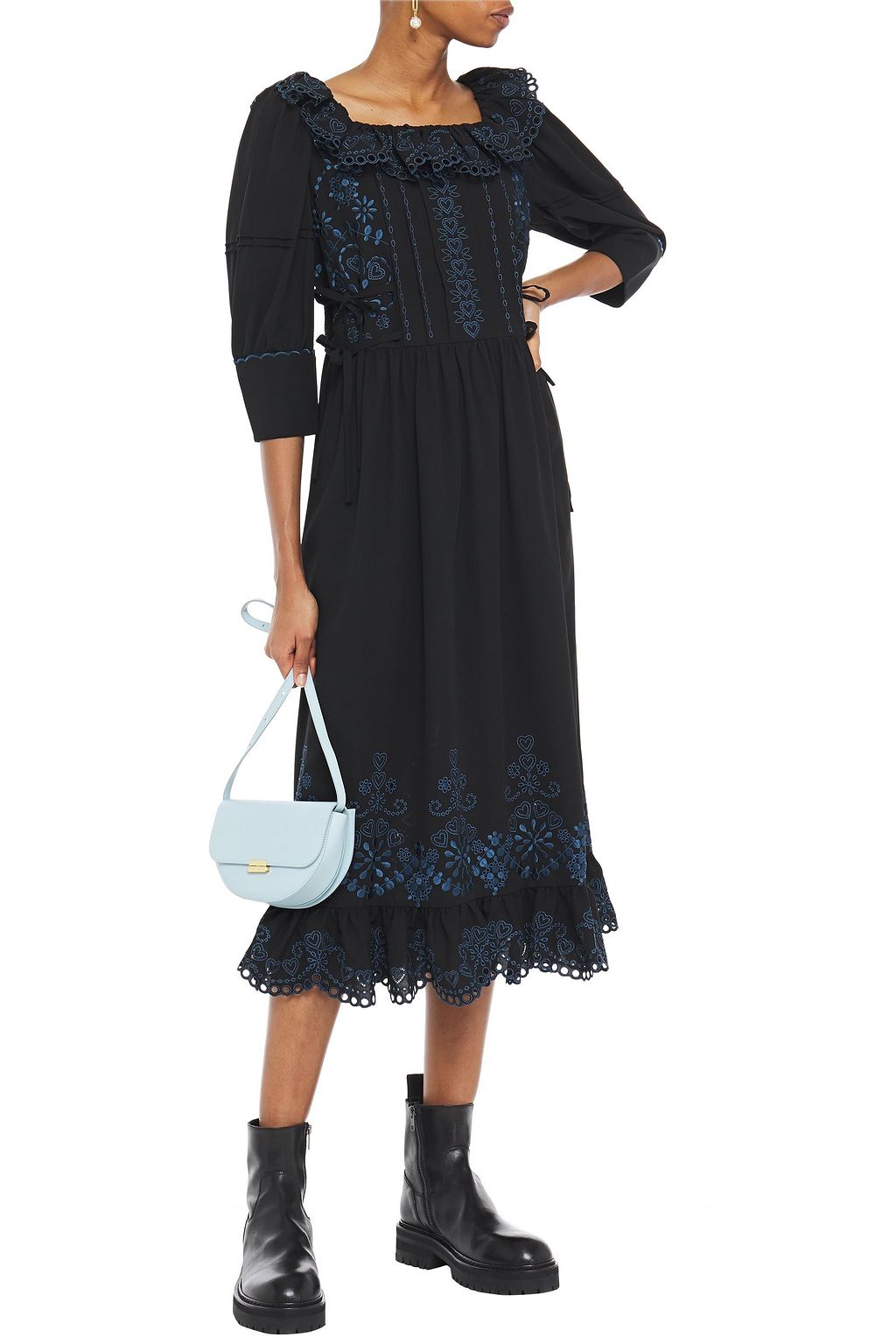 ALEXACHUNG Josie ruffled broderie anglaise crepe midi dress