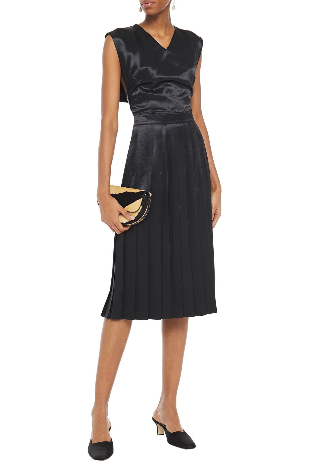 ALEXACHUNG Open-back pleated satin dress