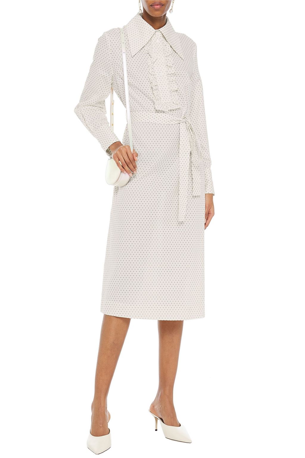 ALEXACHUNG Belted ruffled printed cotton-piqué dress