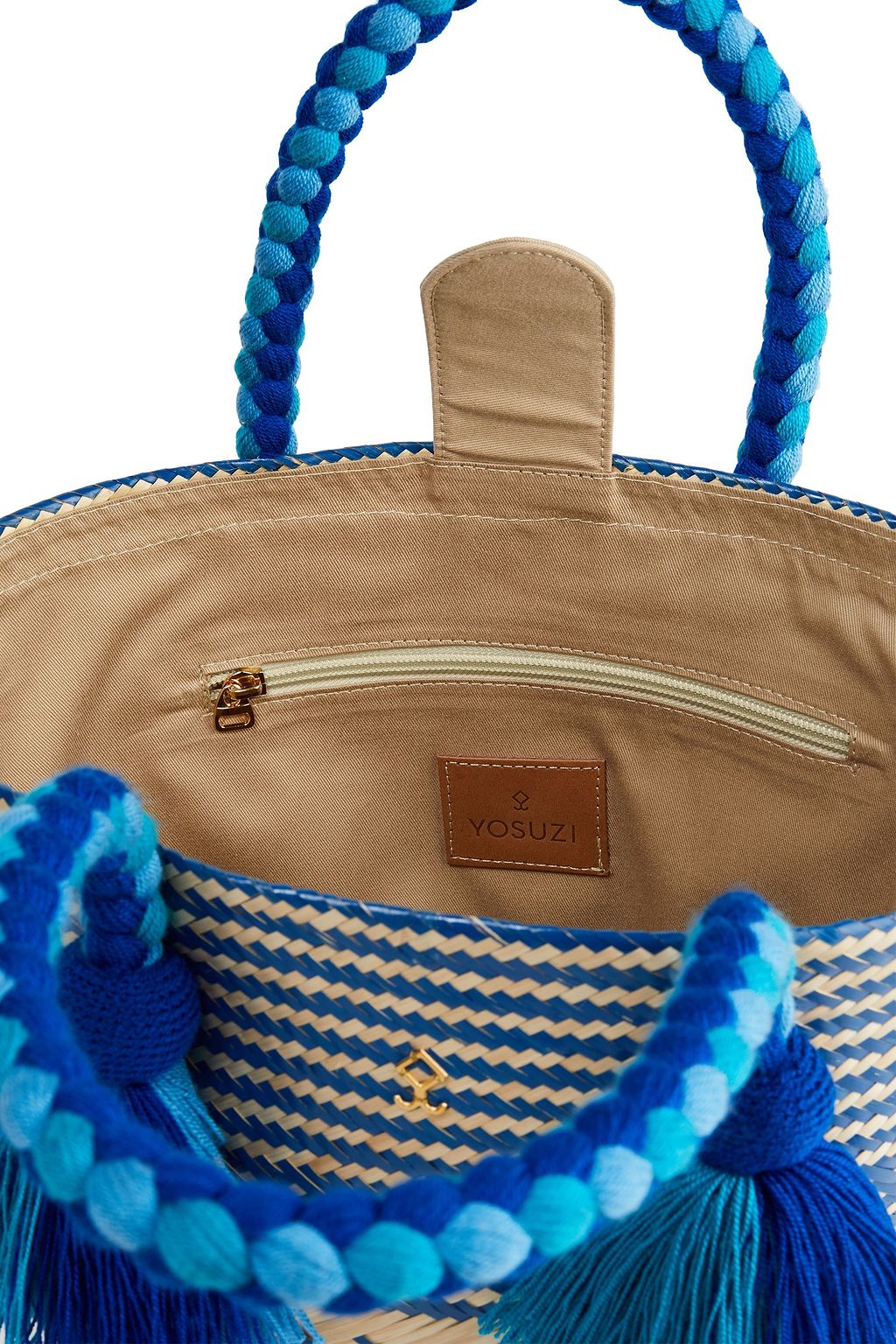 YOSUZI Corina tasseled woven straw tote