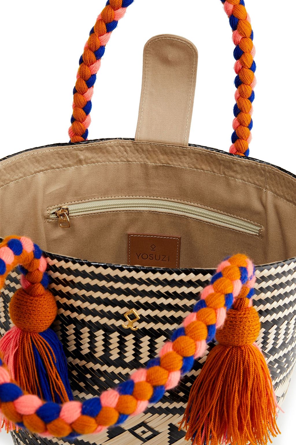 YOSUZI Clara tasseled woven straw tote