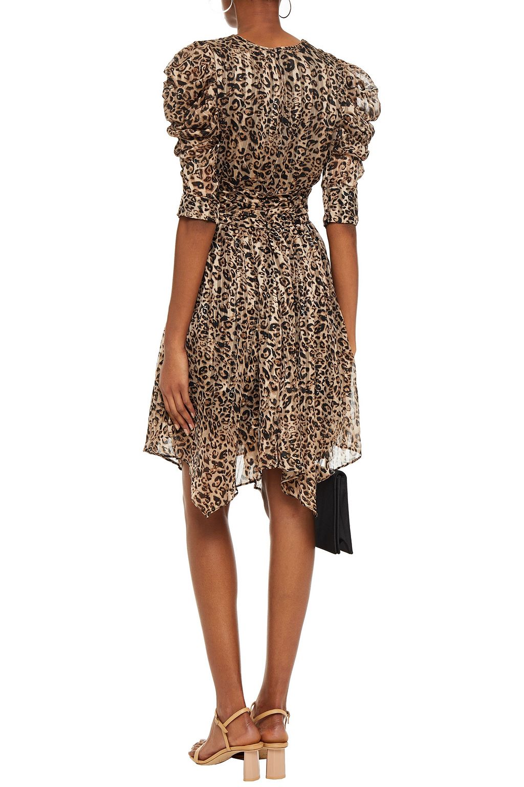 WALTER BAKER Asymmetric gathered leopard-print chiffon dress