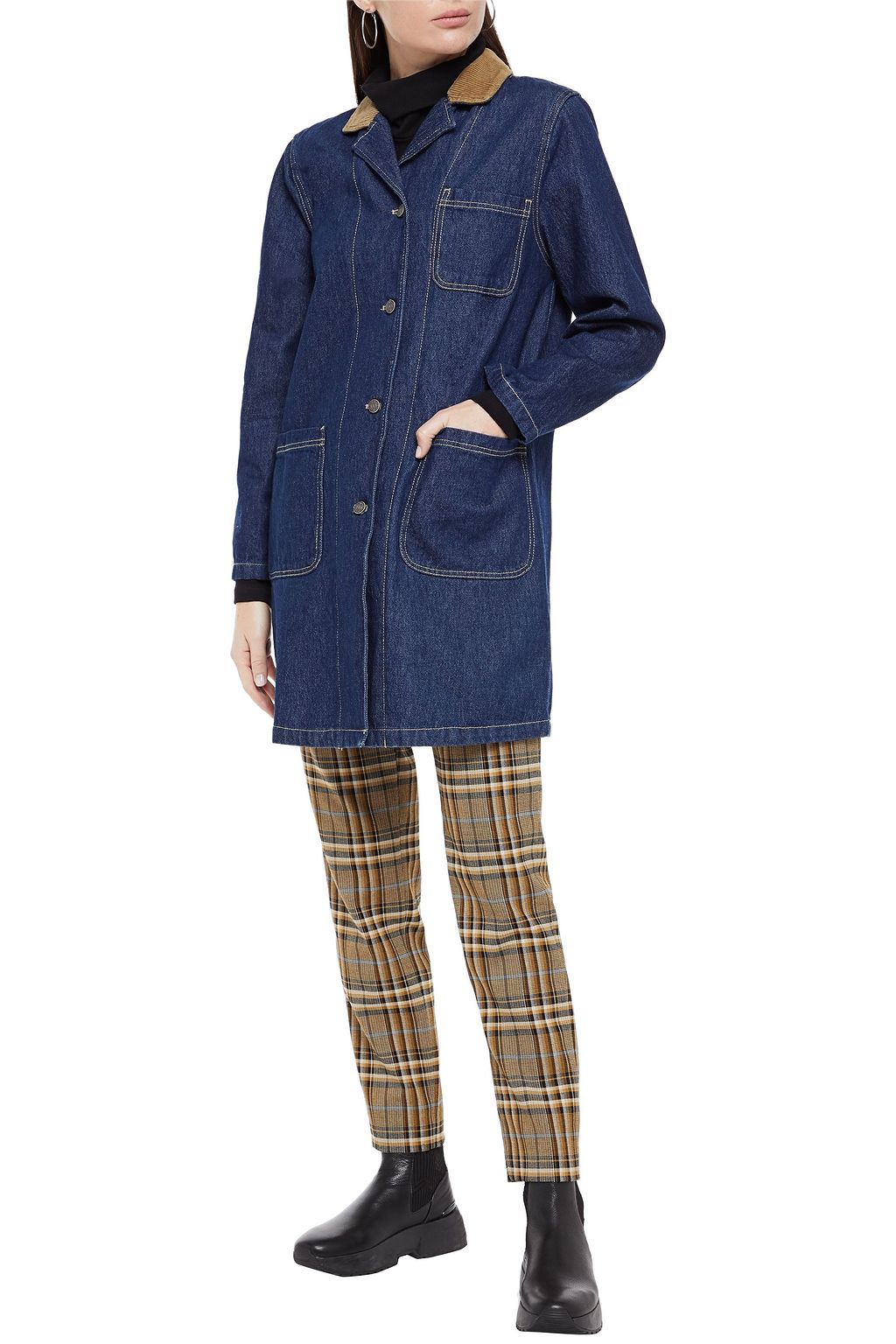 AMERICAN VINTAGE Ozistate corduroy-trimmed denim coat