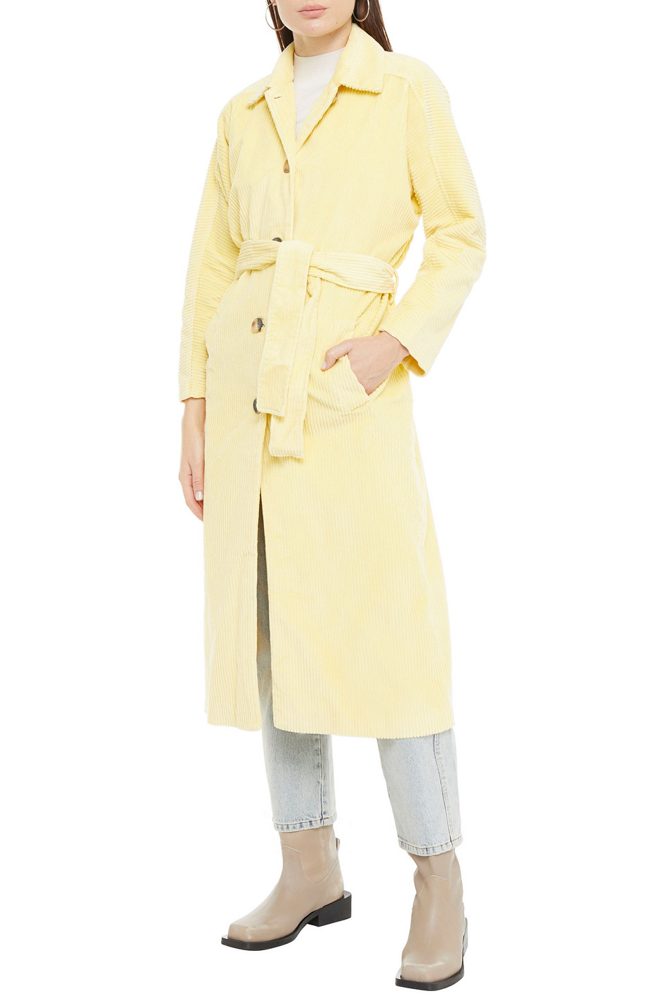 yellow belted coat
