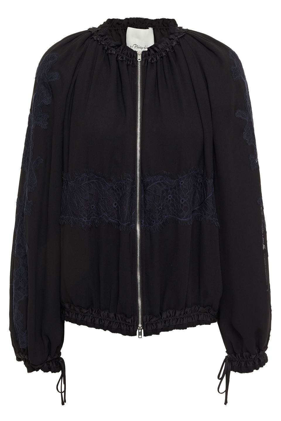 3.1 Phillip Lim Woman Lace-trimmed Crepe Bomber Jacket Black Size S