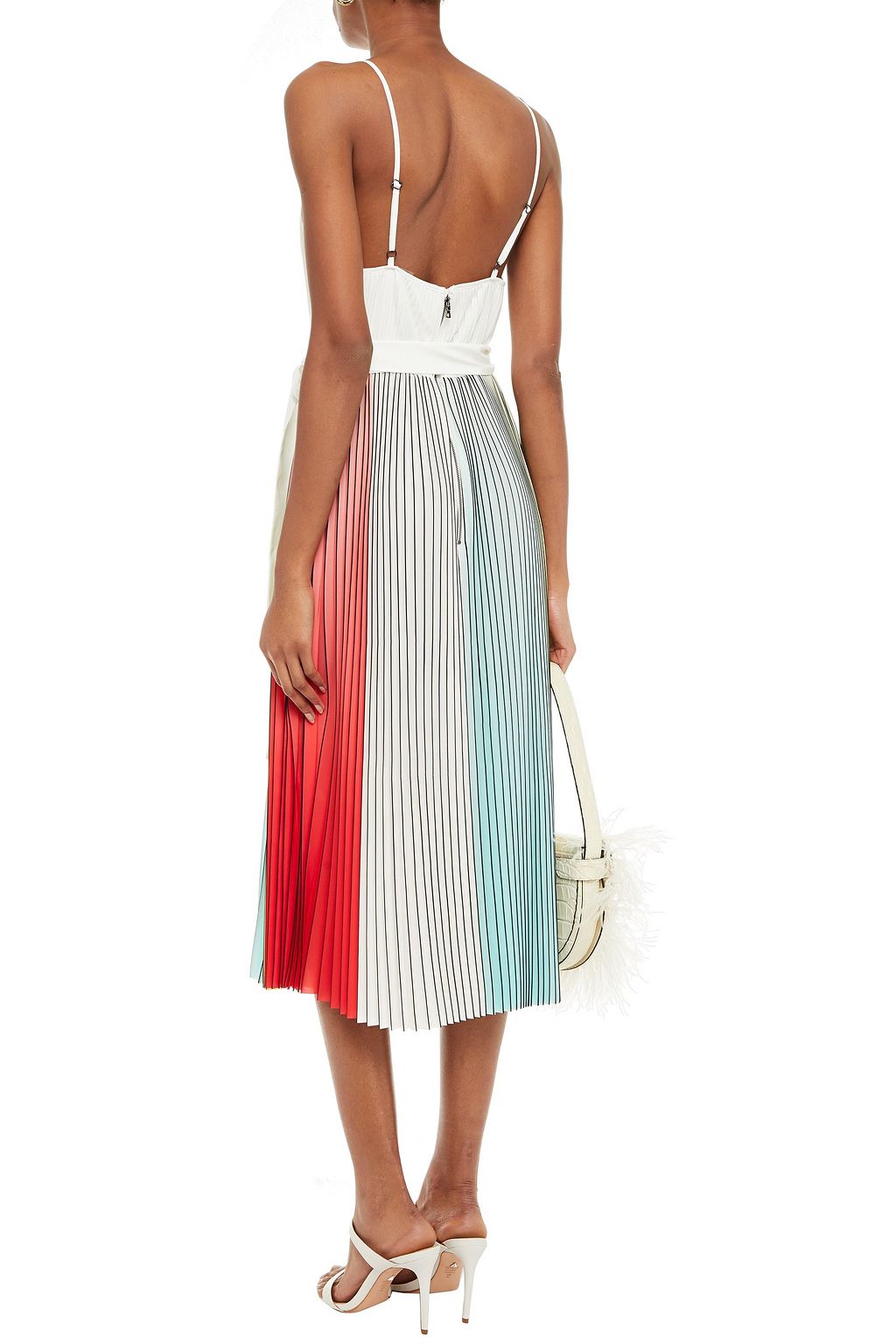 ALICE + OLIVIA Pleated color-block crepe midi dress