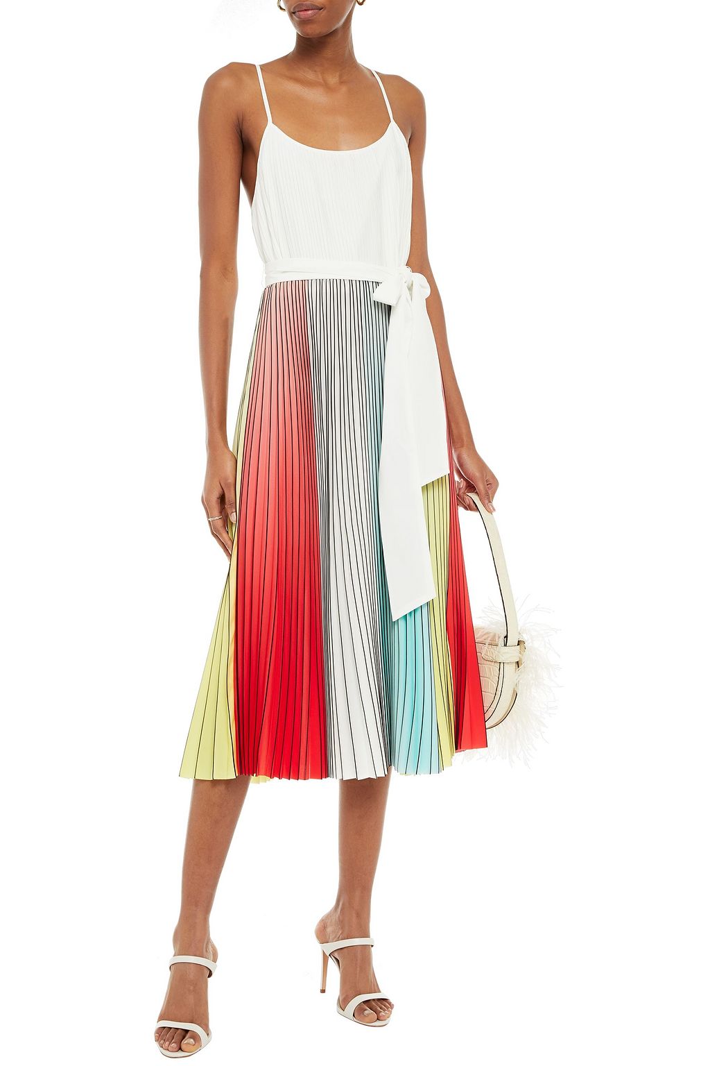 ALICE + OLIVIA Pleated color-block crepe midi dress